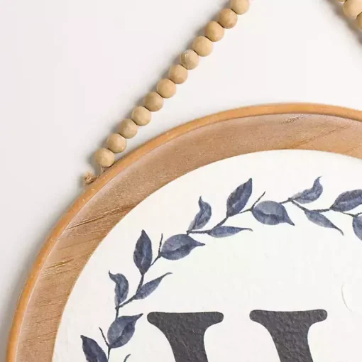 Kirklands Home Monogram Wall Decor|Blue Leaf Wreath Monogram W Wood Wall Plaque