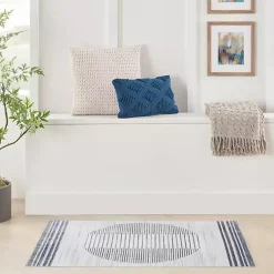 Kirklands Home Area Rugs|Blue Linear Sphere Washable Accent Rug, 2x4