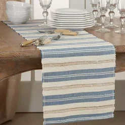 Kirklands Home Table Linens|Blue Long Striped Water Hyacinth Table Runner