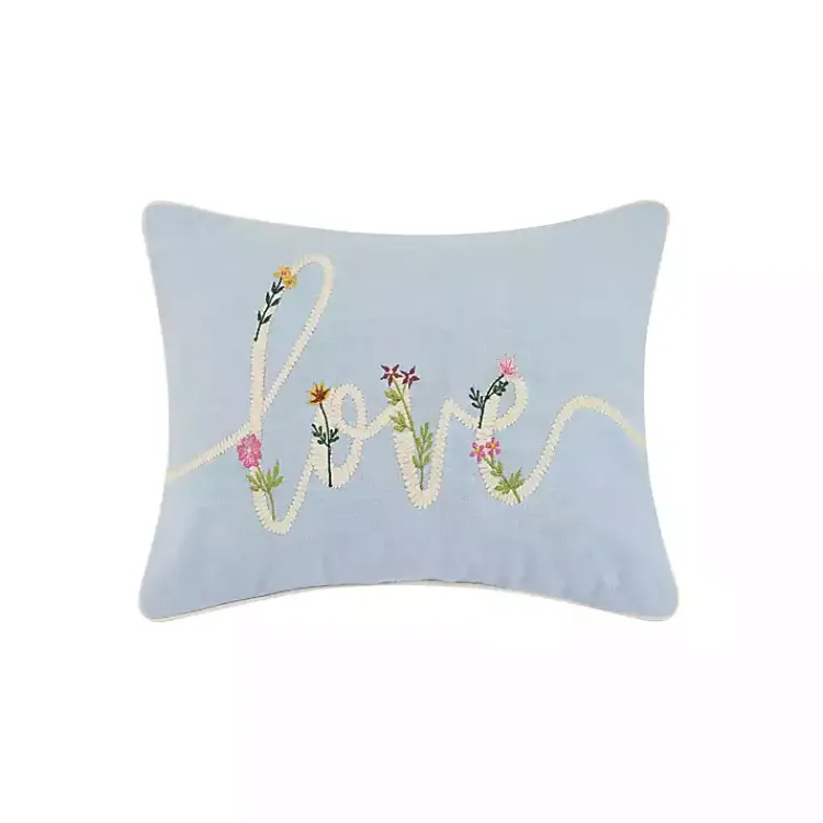 Hot Blue Love Floral Embroidered Lumbar Pillow Pillows