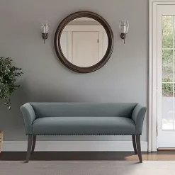 Kirklands Home Benches & Ottomans|Low Back Flared Nailhead Trim Bench Blue