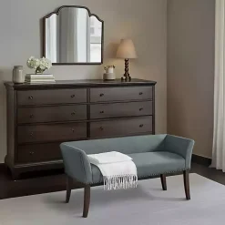 Kirklands Home Benches & Ottomans|Low Back Flared Nailhead Trim Bench Blue