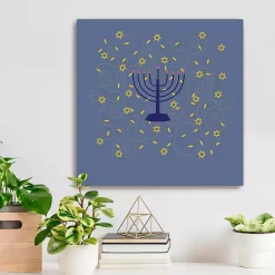 Clearance Blue Menorah Canvas Art Print Hanukkah Decorations