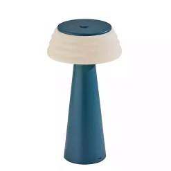 Kirklands Home Outdoor Lighting|Metal Cordless Lamp with White Ribbed Shade Blue