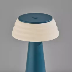 Kirklands Home Outdoor Lighting|Metal Cordless Lamp with White Ribbed Shade Blue