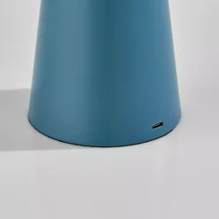 Kirklands Home Outdoor Lighting|Metal Cordless Lamp with White Ribbed Shade Blue