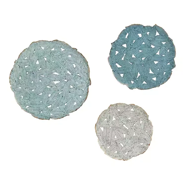 Kirklands Home Wall Plaques|Metal Feather Round Wall Plaques, Set of 3 Blue