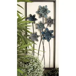 Kirklands Home Wall Plaques|Metal Floral Panel Wall Plaques, Set of 2 Blue