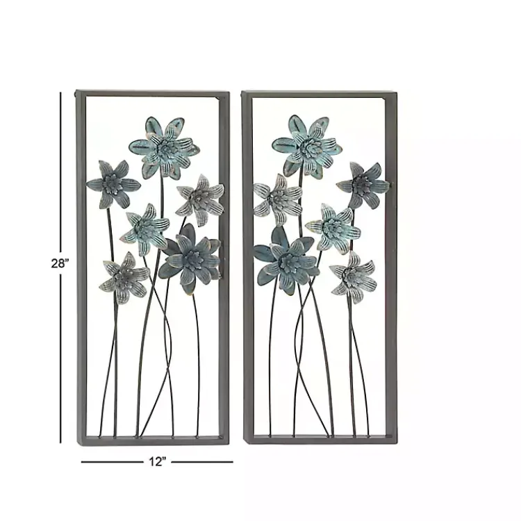 Kirklands Home Wall Plaques|Metal Floral Panel Wall Plaques, Set of 2 Blue