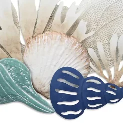 Kirklands Home Wall Plaques|Blue Metal Reef and Shell Wall Plaque