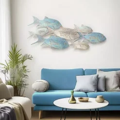 Kirklands Home Wall Plaques|Metal School of Fish Wall Plaque Blue