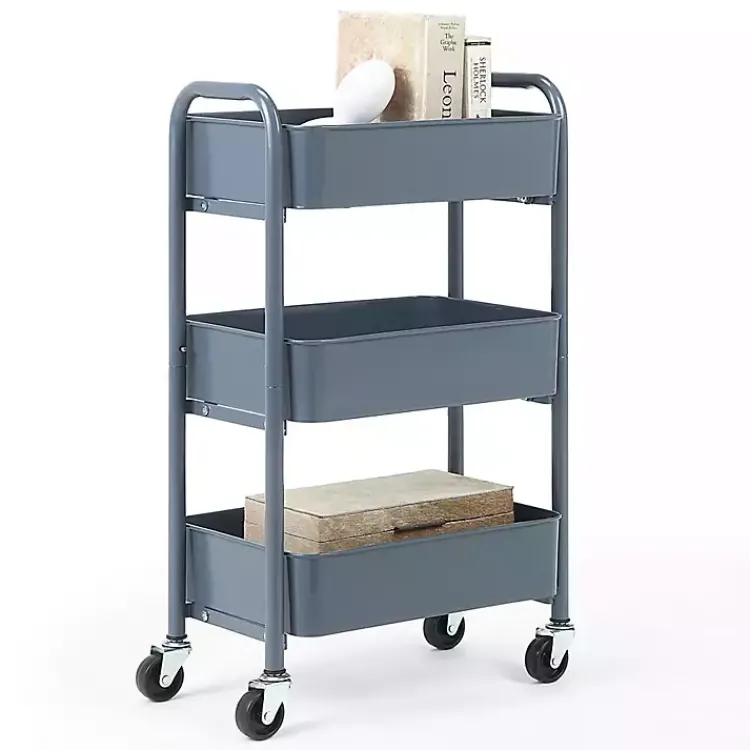 Kirklands Home Kitchen Islands & Bar Carts|Metal 3-Tier Organizer Storage Cart Blue