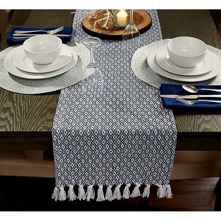 Kirklands Home Table Linens|Mini Diamond Fringe End Table Runner, 108 in. Blue
