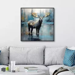 Kirklands Home Canvas Art|Blue Moody Moose Framed Canvas Art Print