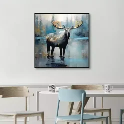 Kirklands Home Canvas Art|Blue Moody Moose Framed Canvas Art Print