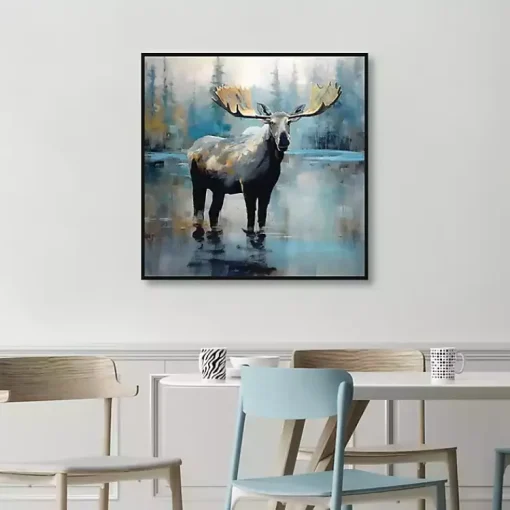 Kirklands Home Canvas Art|Blue Moody Moose Framed Canvas Art Print