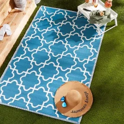 Kirklands Home Outdoor Rugs|Blue Moroccan Trellis Outdoor Area Rug, 4x6