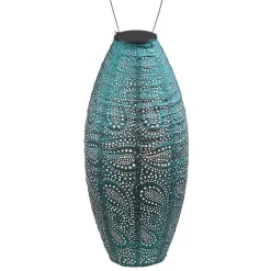 Kirklands Home Outdoor Lighting|Paisley Oblong Hanging LED Outdoor Lantern Blue