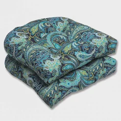 Kirklands Home Outdoor Cushions & Pillows|Paisley Outdoor Seat Cushions, Set of 2 Blue