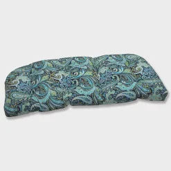 Kirklands Home Outdoor Cushions & Pillows|Paisley Outdoor Settee Cushion Blue