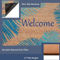Kirklands Home Doormats|Blue Palm Fronds Welcome Coir Doormat