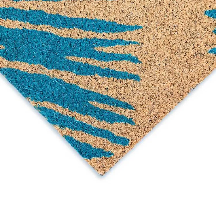 Kirklands Home Doormats|Blue Palm Fronds Welcome Coir Doormat