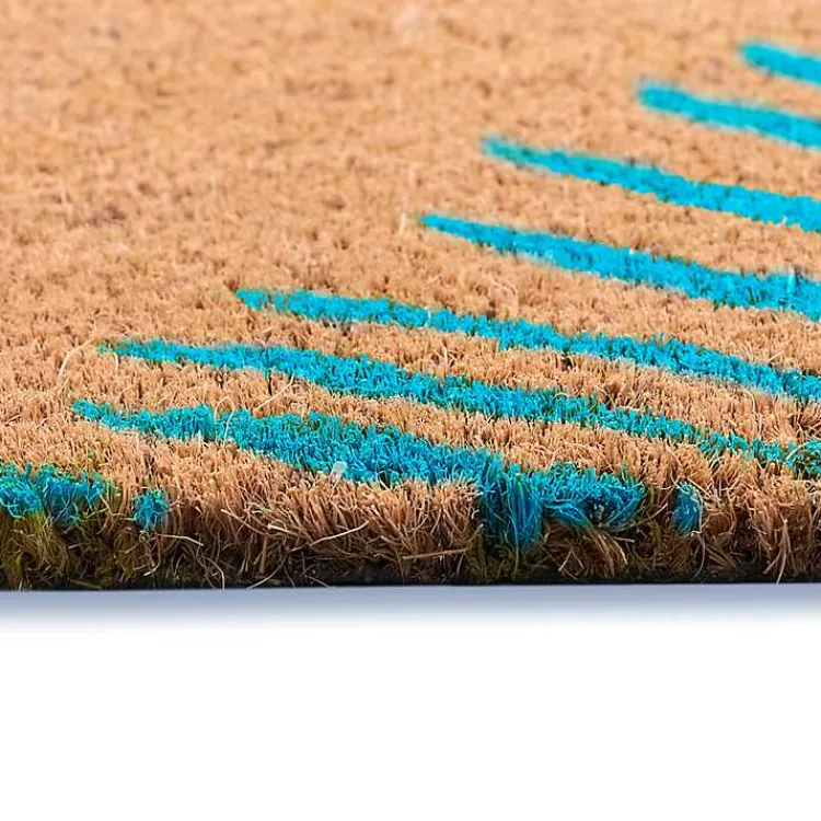 Kirklands Home Doormats|Blue Palm Fronds Welcome Coir Doormat