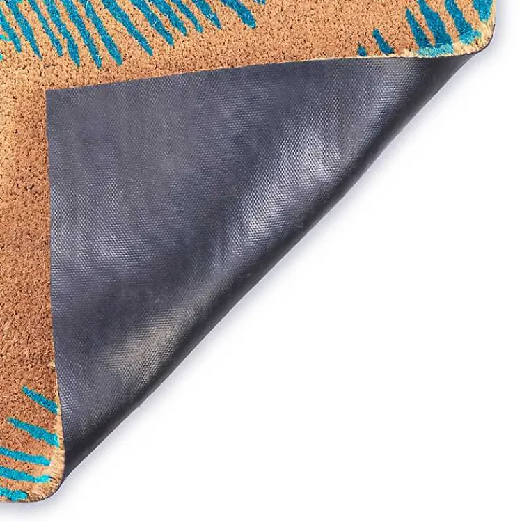 Kirklands Home Doormats|Blue Palm Fronds Welcome Coir Doormat