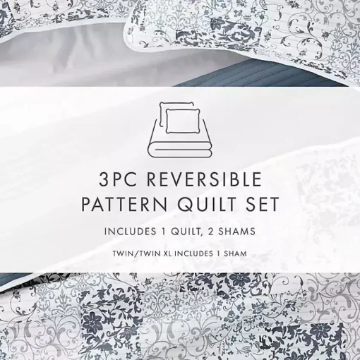Kirklands Home Quilts|Blue Patchwork Reversible 3-pc. King Quilt Set