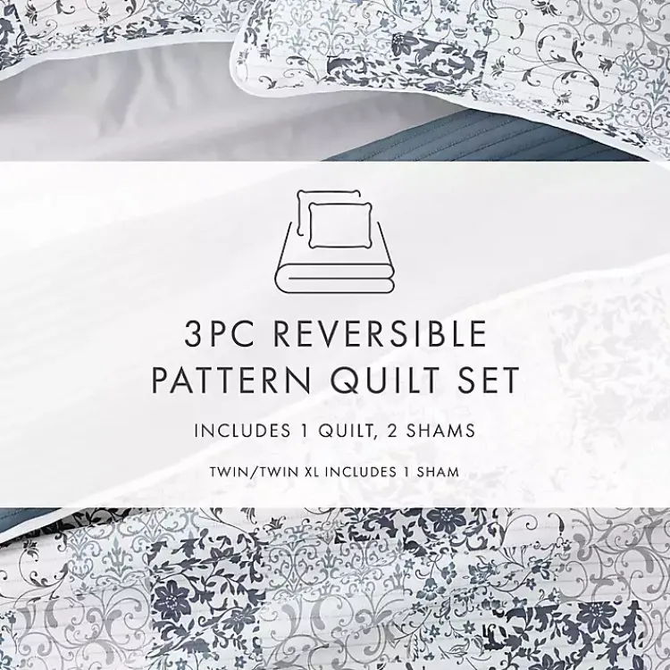 Kirklands Home Quilts|Blue Patchwork Reversible 3-pc. King Quilt Set