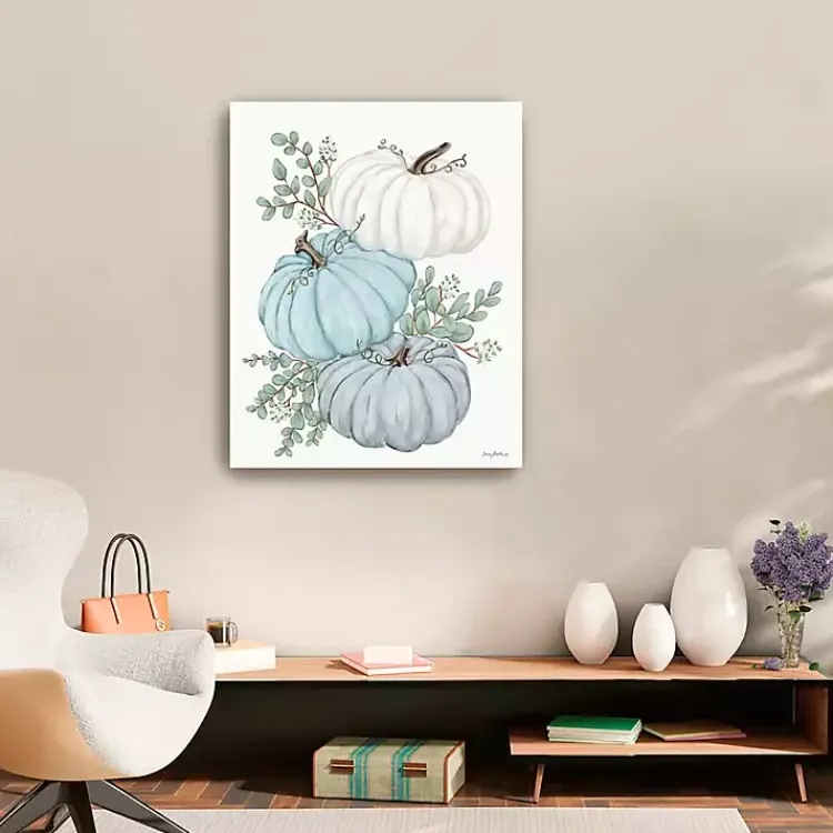 Clearance Blue Pumpkin Trio Canvas Print Fall