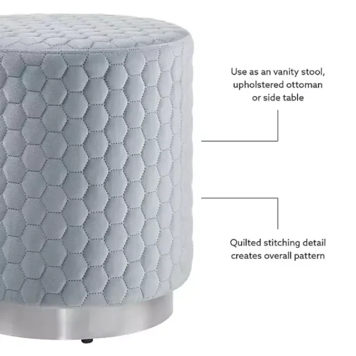 Kirklands Home Benches & Ottomans|Blue Quilted Honeycomb Ottoman