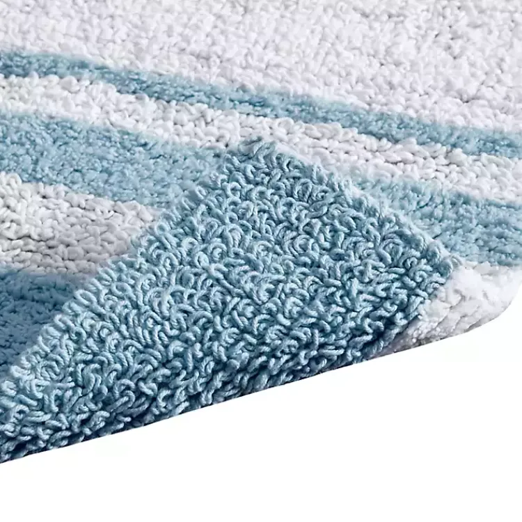 Kirklands Home Bathroom Rugs|Blue Reversible Stripe Trim Bath Mat, 45 in.