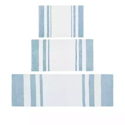 Kirklands Home Bathroom Rugs|Blue Reversible Stripe Trim Bath Mat, 45 in.
