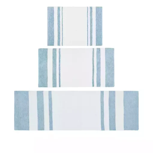 Kirklands Home Bathroom Rugs|Blue Reversible Stripe Trim Bath Mat, 45 in.
