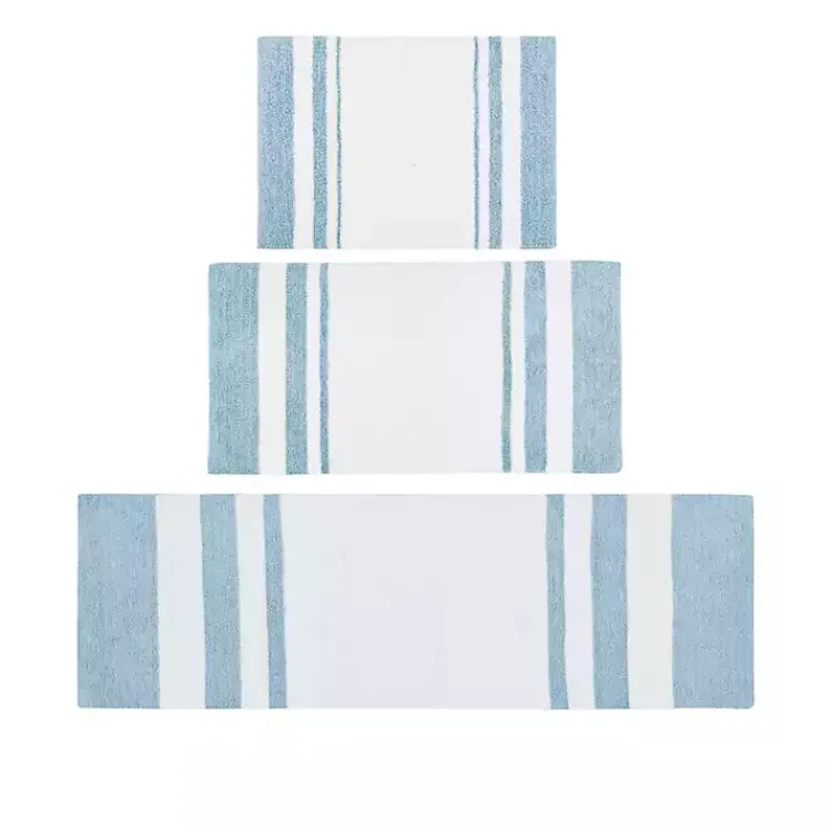 Kirklands Home Bathroom Rugs|Blue Reversible Stripe Trim Bath Mat, 45 in.