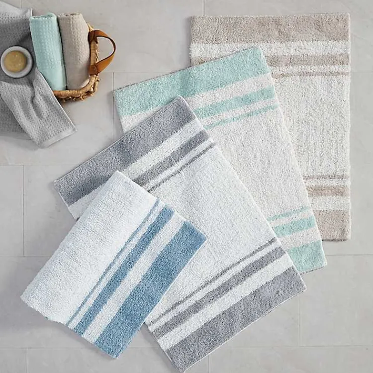 Kirklands Home Bathroom Rugs|Blue Reversible Stripe Trim Bath Mat, 45 in.