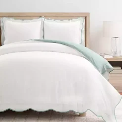 Kirklands Home Duvets|Blue Scallop Edge 3-pc. Full/Queen Duvet Cover Set