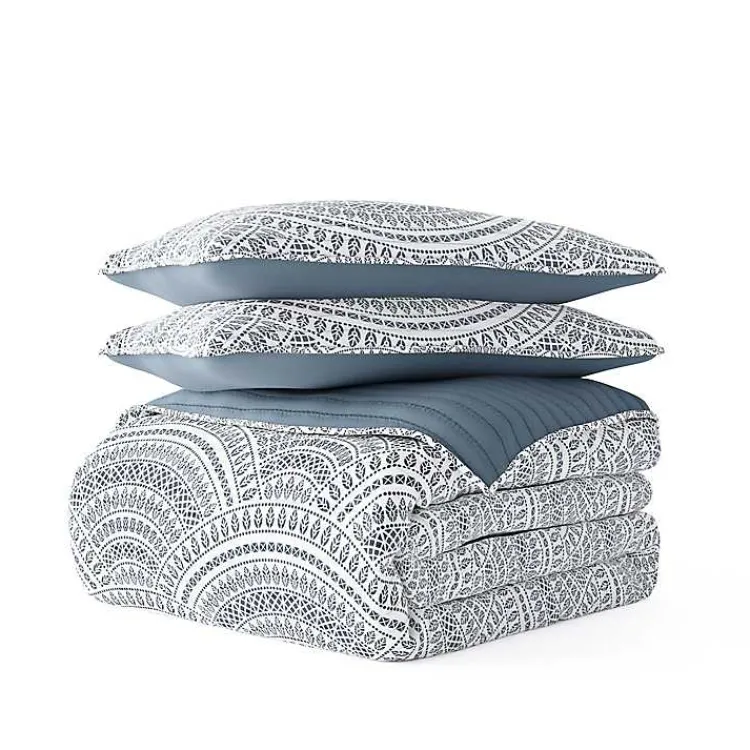 Kirklands Home Quilts|Blue Scalloped Reversible 3-pc. King Quilt Set