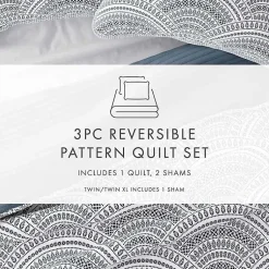 Kirklands Home Quilts|Blue Scalloped Reversible 3-pc. King Quilt Set