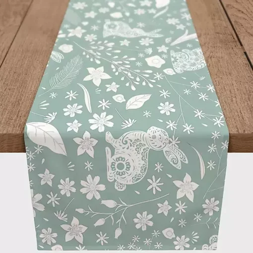 Kirklands Home Table Linens|Blue Scandinavian Bunny Table Runner, 90 in.