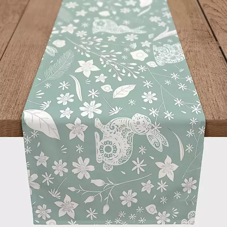 Kirklands Home Table Linens|Blue Scandinavian Bunny Table Runner, 90 in.