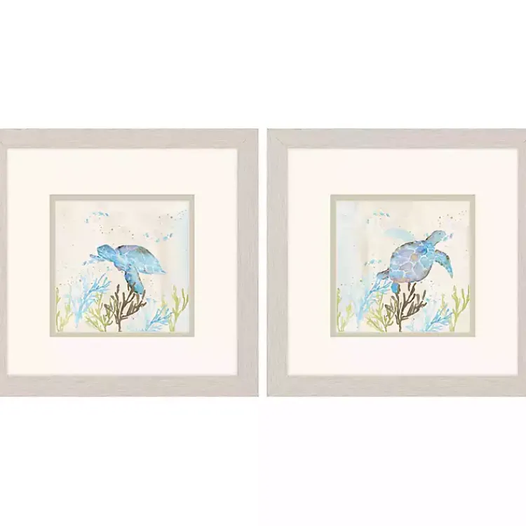 Kirklands Home Framed Art|Blue Sea Turtle Frames Art Prints, Set of 2