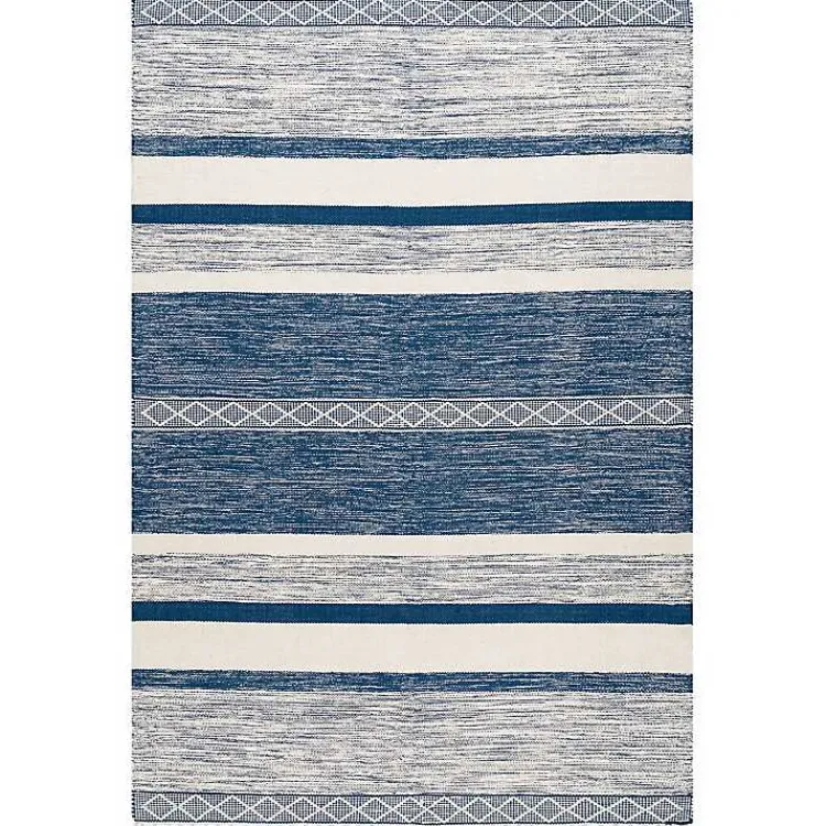 Kirklands Home Area Rugs|Seabrook Striped Fringe Wool Area Rug, 7x9 Blue