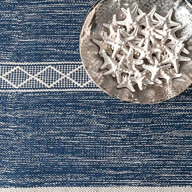 Kirklands Home Area Rugs|Seabrook Striped Fringe Wool Area Rug, 7x9 Blue