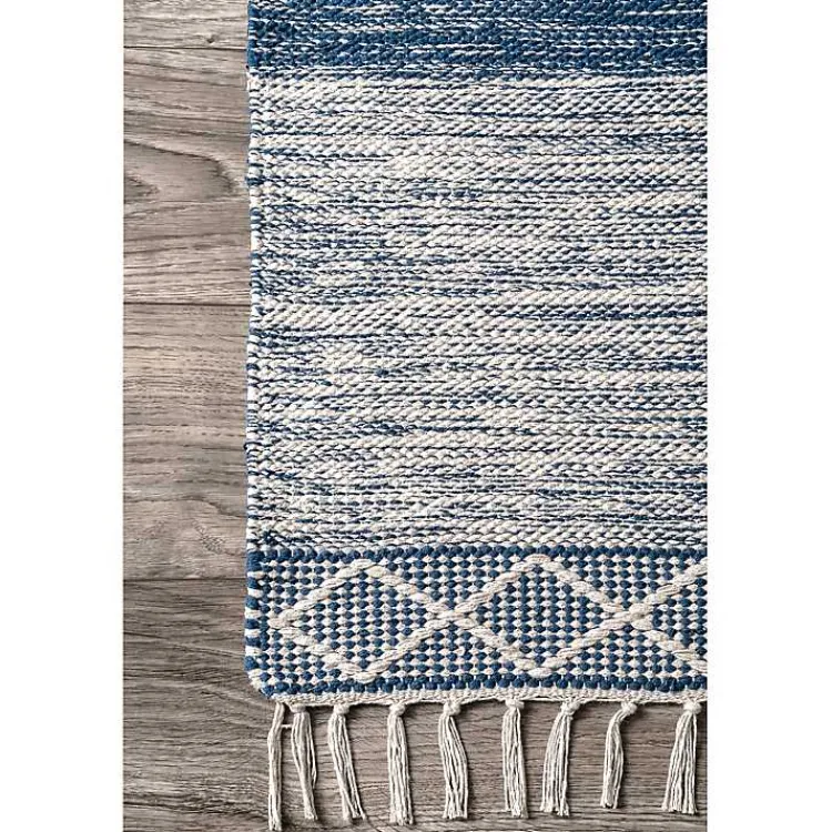 Kirklands Home Area Rugs|Seabrook Striped Fringe Wool Area Rug, 7x9 Blue
