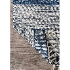 Kirklands Home Area Rugs|Seabrook Striped Fringe Wool Area Rug, 7x9 Blue