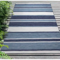 Kirklands Home Outdoor Rugs|Blue Shades Striped Indoor/Outdoor Area Rug, 5x7