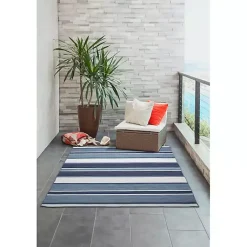 Kirklands Home Outdoor Rugs|Blue Shades Striped Indoor/Outdoor Area Rug, 5x7