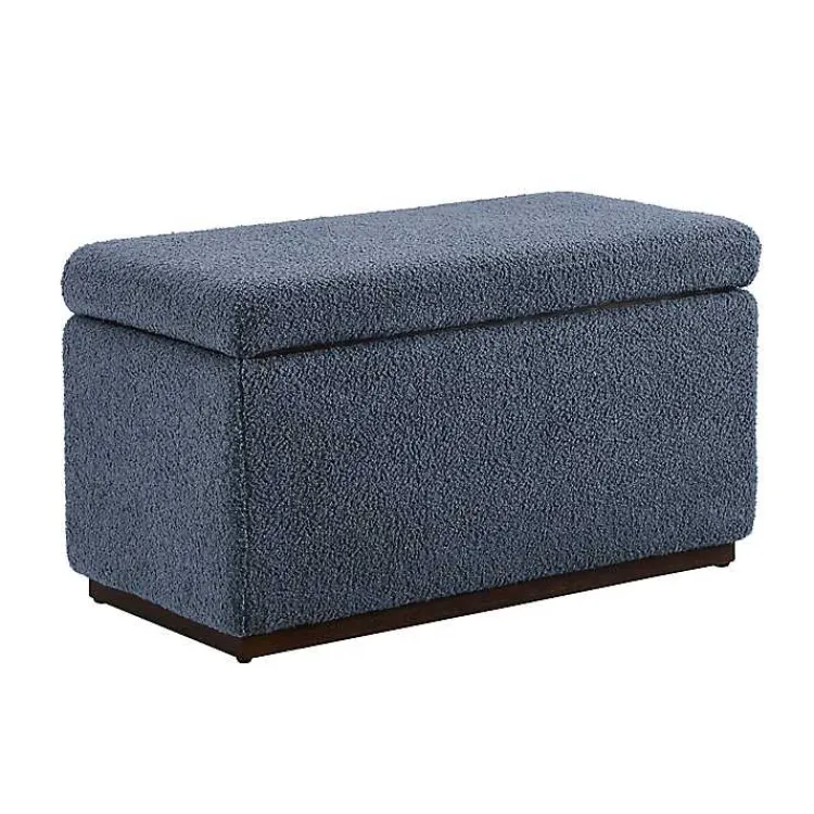 Kirklands Home Benches & Ottomans|Blue Sherpa & Walnut Rectangle Storage Ottoman